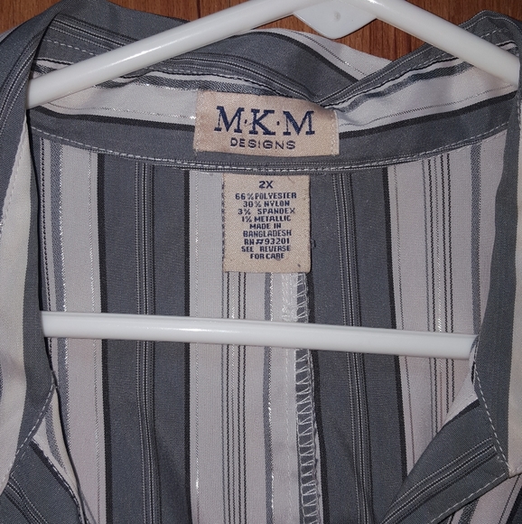 MKM Designs Mettalic Stripe Button Front Blouse - Picture 5 of 7